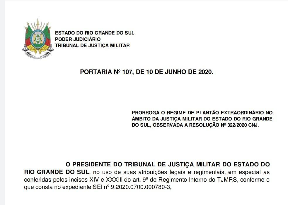 You are currently viewing Justiça Militar do RS prorroga regime de plantão extraordinário até 30 de junho
