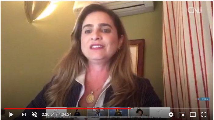 Foto da conselheira Candice Jobim durante painel no evento Questões Raciais e o Poder Judiciário, em 7 de julho de 2020