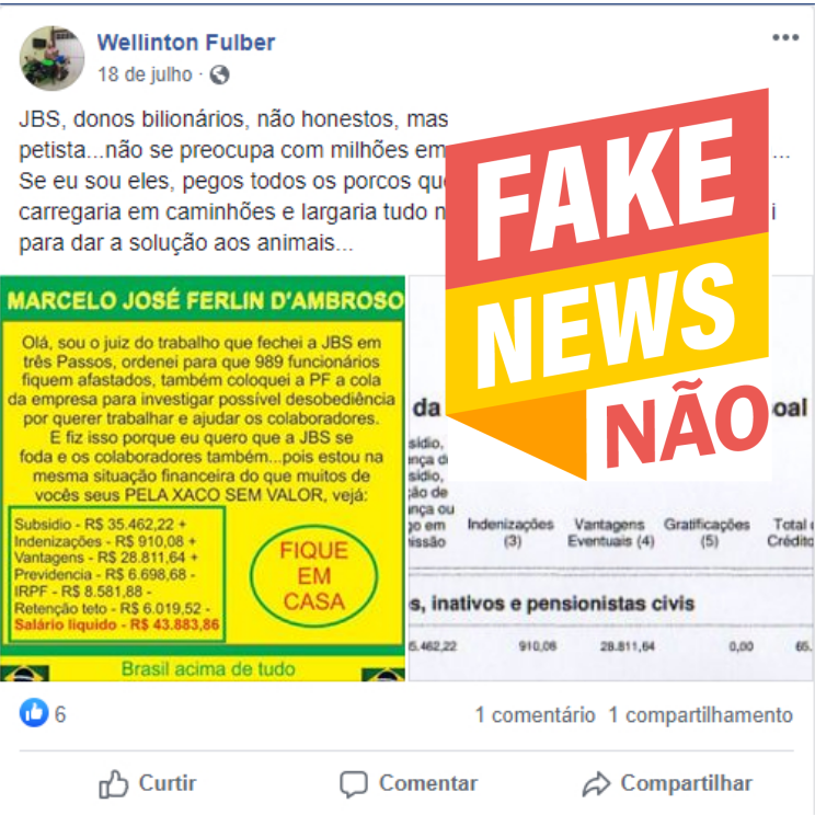 Leia mais sobre o artigo Covid-19: Desembargador do TRT4 obriga frigorífico de Três Passos (RS) a garantir saúde no ambiente de trabalho #FakeNewsNão