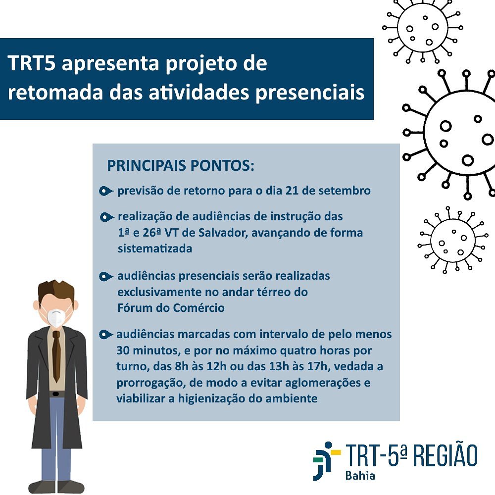 Leia mais sobre o artigo Justiça do Trabalho baiana define retomada das atividades presenciais a partir de 21/9