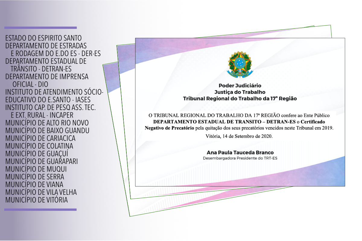 Você está visualizando atualmente ES: Tribunal Regional do Trabalho entrega certificados negativos de precatórios