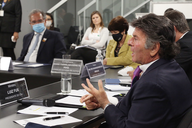 Foto do ministro Luiz Fux durante reunião do Comitê Executivo Nacional para Apoio à Solução das Obras Paralisadas - Programa Destrava, em 9 de fevereiro de 2021.