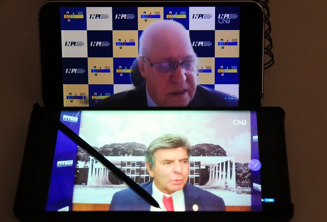 Assinatura do Acordo de Cooperação Técnica entre o Conselho Nacional de Justia e o Instituto Nacional da Propriedade Industrial, presidente do CNJ, ministro Luiz Fux, e o presidente do INPI,Cláudio Vilar Furtado -. Foto: Gil Ferreira/ Agência CNJ
