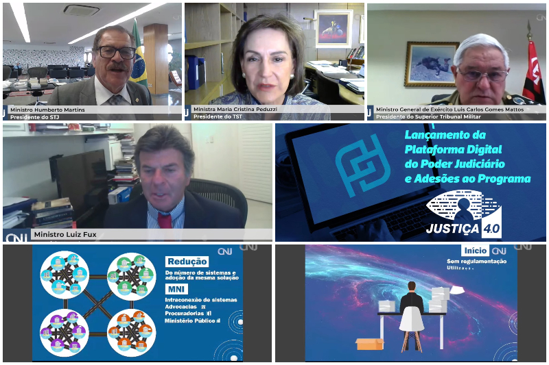 Lançamento da Plataforma Digital do Poder Judiciário e Adesões ao Programa Justiça 4.0 - Ministro Humberto Martins, presidente do SJJ, minitra Maria Cristina Peduzzi, presidente do TST, ministro Carlos Gomes Mattos, presidente do STM, e ministro Luiz Fux, presidente do STJ - Foto: Rômulo Serpa/Ag.CNJ