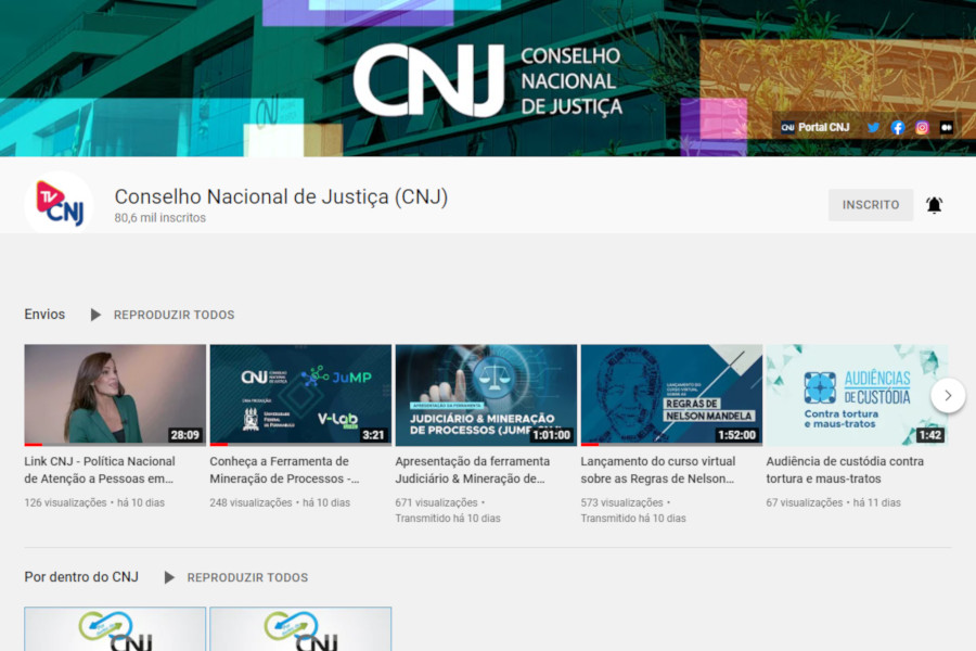 Imagem de tela da TV CNJ no YouTube.