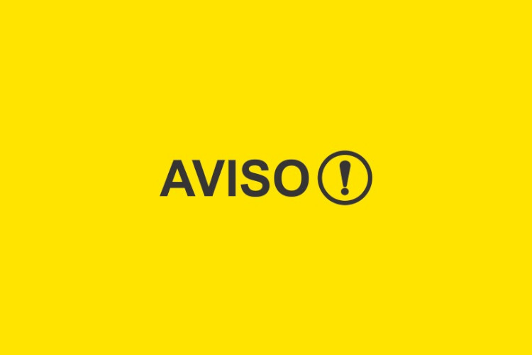 Sobre fundo amarelo, tem o texto "AVISO!"