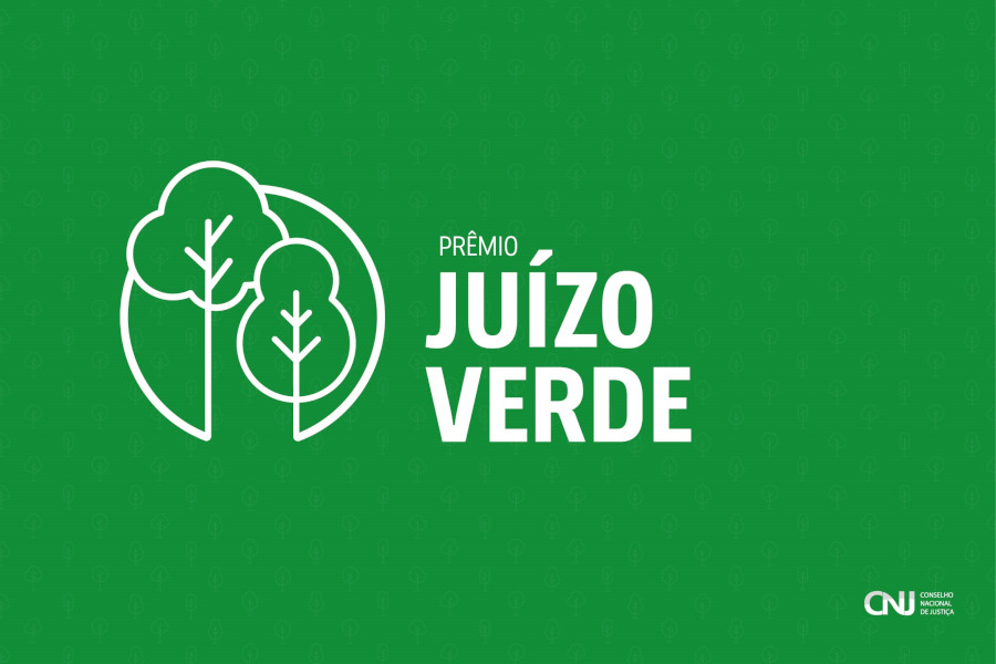 Logomarca do Prêmio Juízo Verde na cor branca sobre um fundo verde.