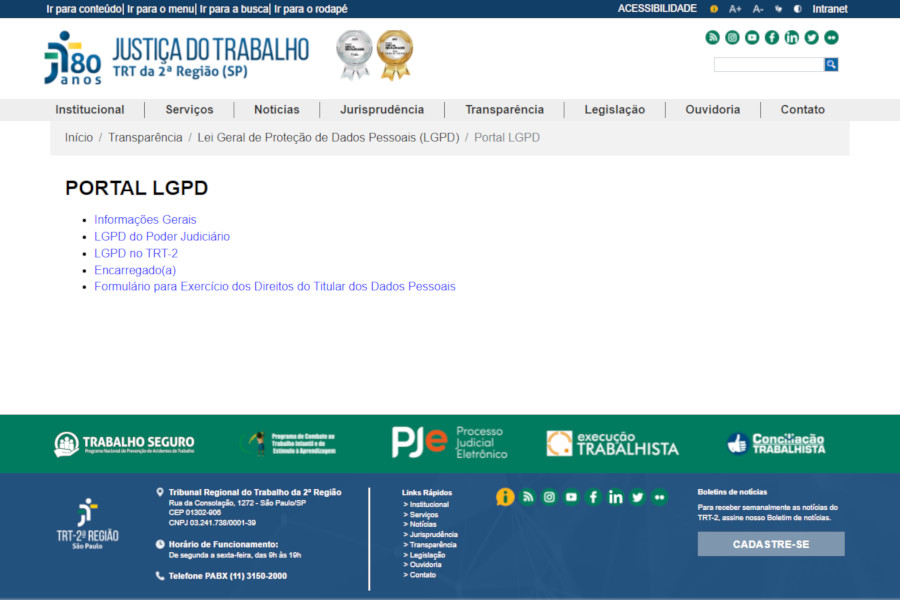 Você está visualizando atualmente Tribunal do Trabalho da 2ª Região cria portal sobre proteção de dados pessoais