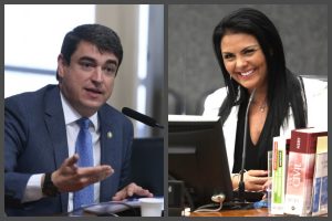 Fotomontagem mostra o conselheiro Luiz Fernando Bandeira e a ouvidora nacional da Mulher, Tânia Reckziegel.