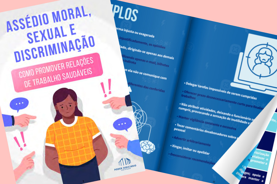 Ilustração com a capa e páginas internas da cartilha.