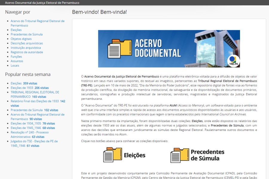 Tela de acesso à plataforma Acervo Documental, do TRE-PE.