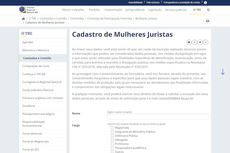 Leia mais sobre o artigo Justiça Eleitoral da Bahia cria banco de dados de mulheres juristas