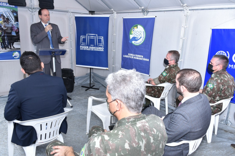 Foto mostra momento da inauguração do Justiça Integral na Operação Acolhida em Boa Vista (RR).