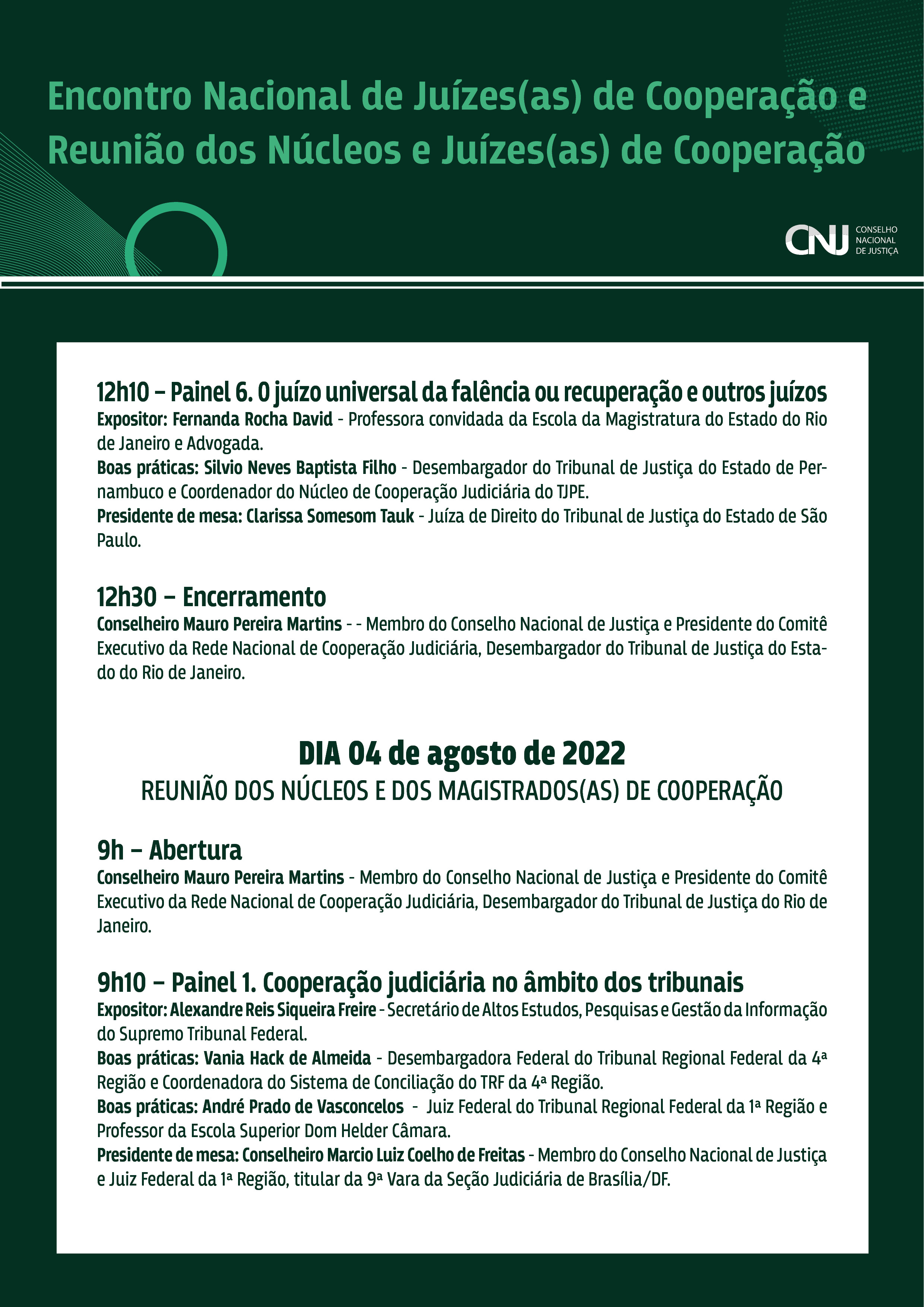 programação do Encontro Nacional de Juízes(as) de Cooperação Judiciária e Reunião dos Núcleos e Juízes(as) de Cooperação em formato jpeg - página 3