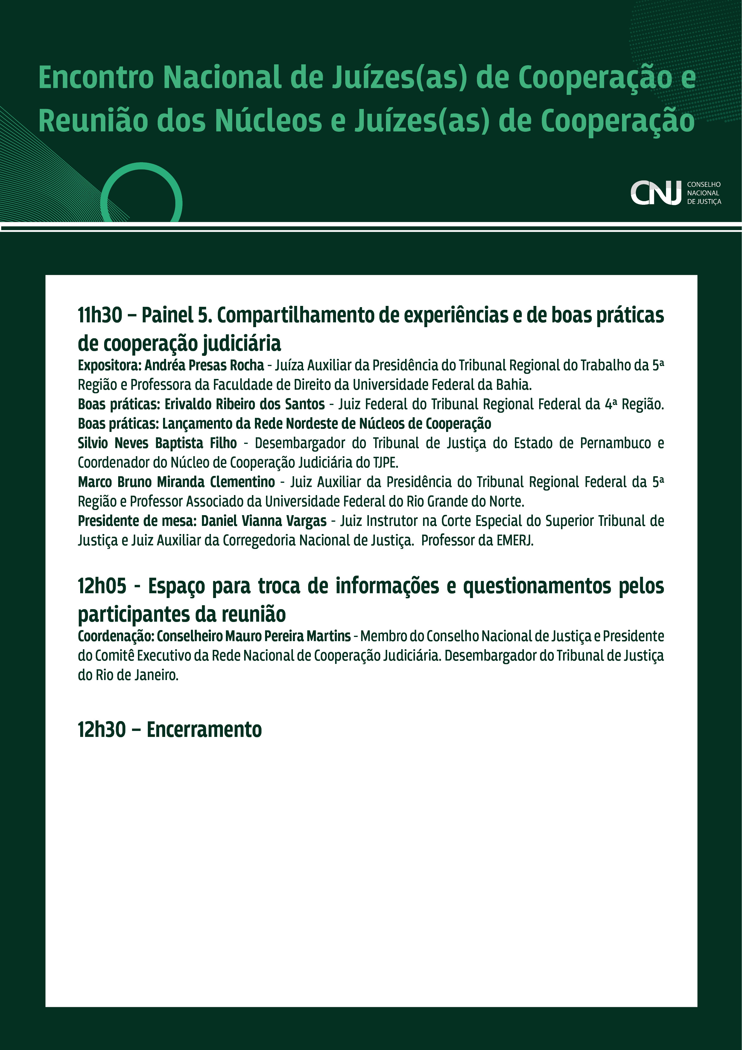 programação do Encontro Nacional de Juízes(as) de Cooperação Judiciária e Reunião dos Núcleos e Juízes(as) de Cooperação em formato jpeg - página 5