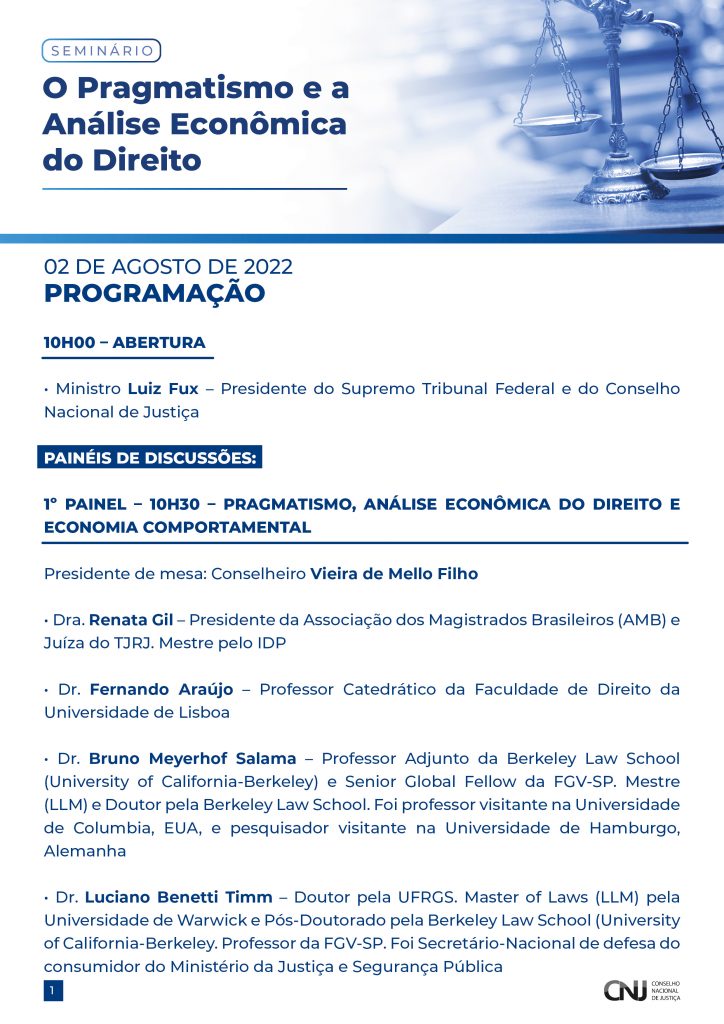 programação do Seminário “O Pragmatismo e a Análise Econômica do Direito” em formato jpeg