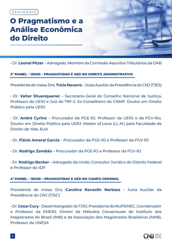 programação do Seminário “O Pragmatismo e a Análise Econômica do Direito” em formato jpeg