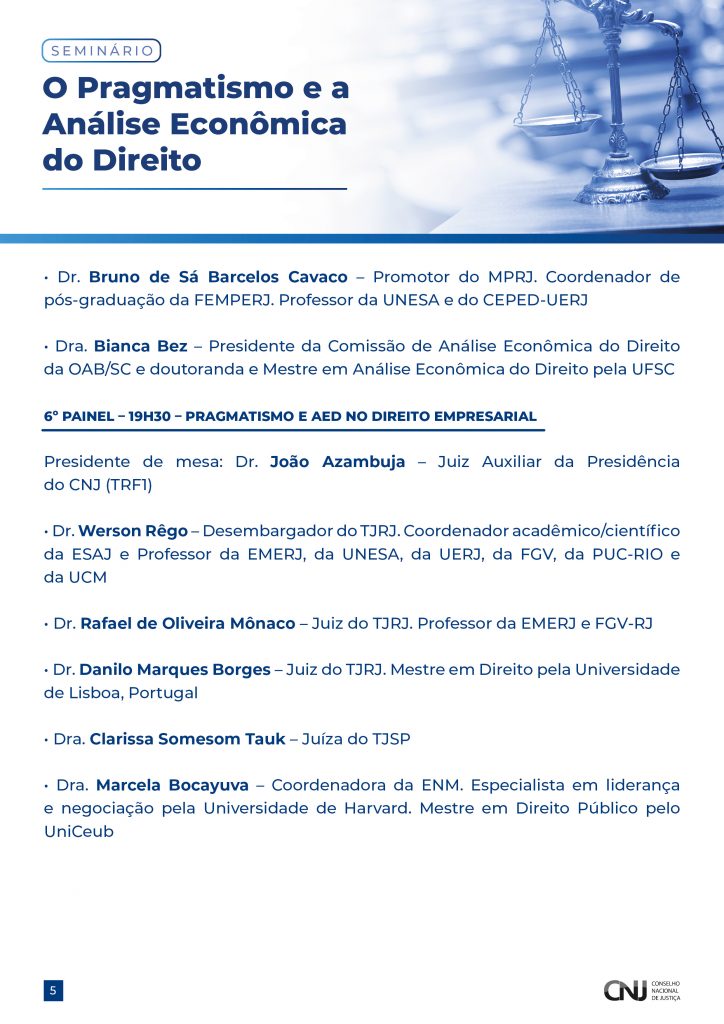 programação do Seminário “O Pragmatismo e a Análise Econômica do Direito” em formato jpeg