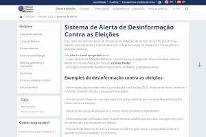 Tela do Sistema de Alerta de Desinformação Contra as Eleições no site do TSE.