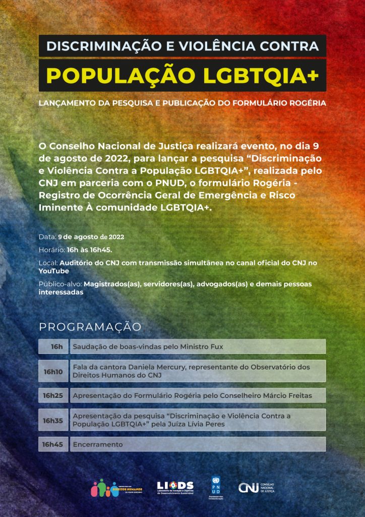 programação do Lançamento da pesquisa "Discriminação e Violência Contra a População LGBTQIA+ em formato jpeg