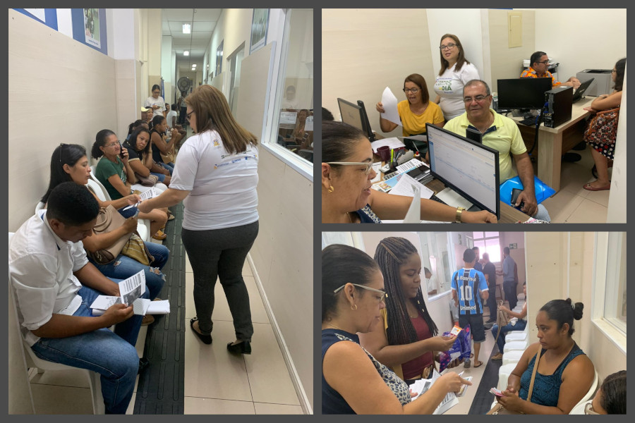 Fotomontagem com três momentos do atendimento durante o projeto.