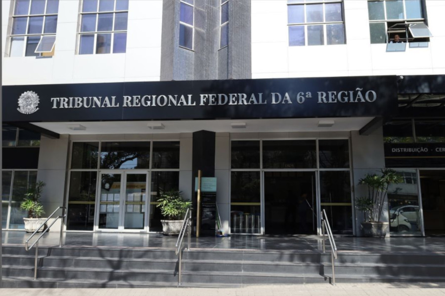 Foto da fachada do Tribunal Regional Federal da 6ª Região (TRF6), em Belo Horizonte.