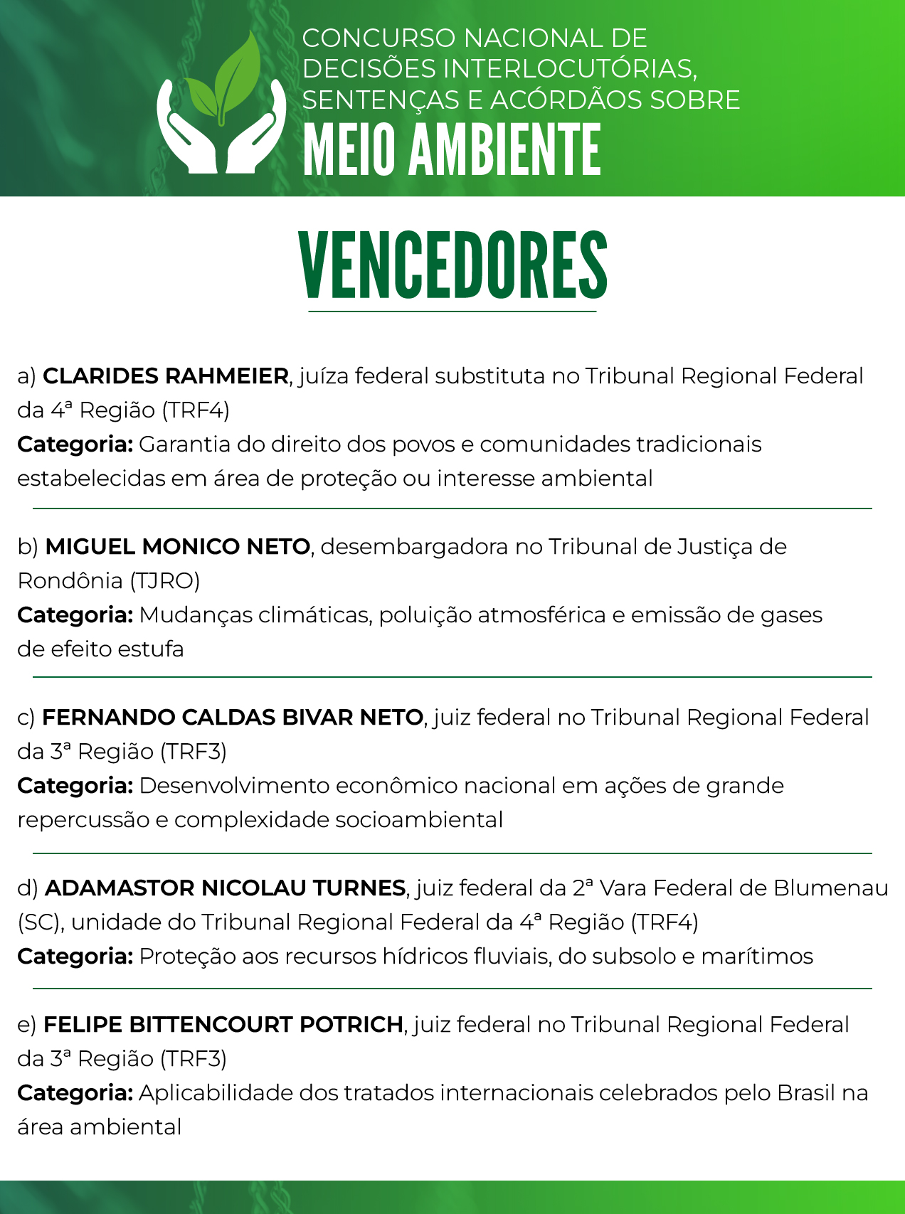 lista dos vencedores do concurso nacional de decisões interlocutárias sentenças e acórdãos sobre meio ambinete em formato jpeg