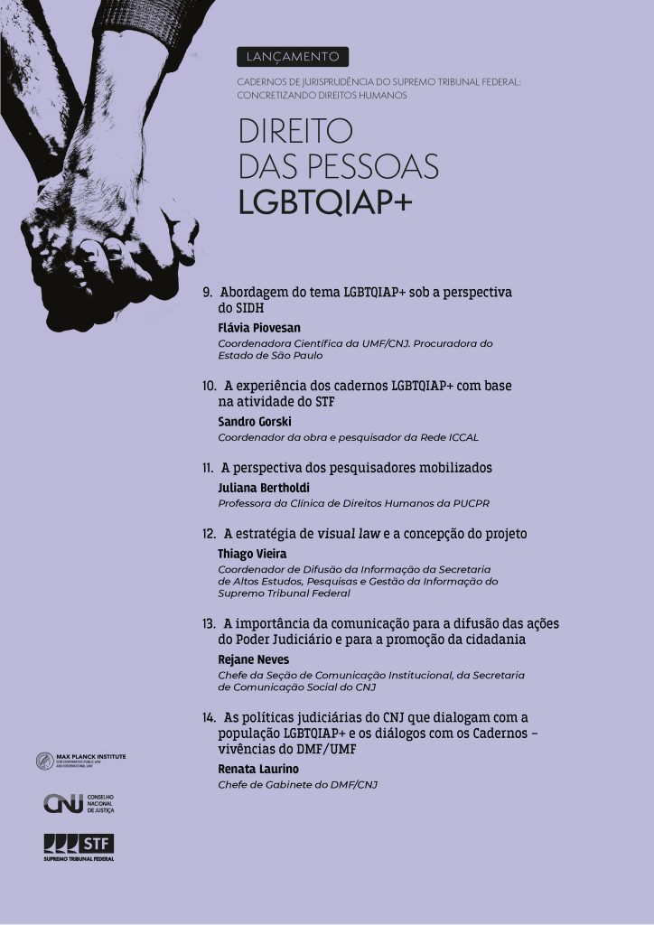 programação do Seminário de Lançamento do Caderno de Jurisprudência do STF: Concretizando Direitos Humanos – Direito das Pessoas LGBTQIAP+ em formato jpeg