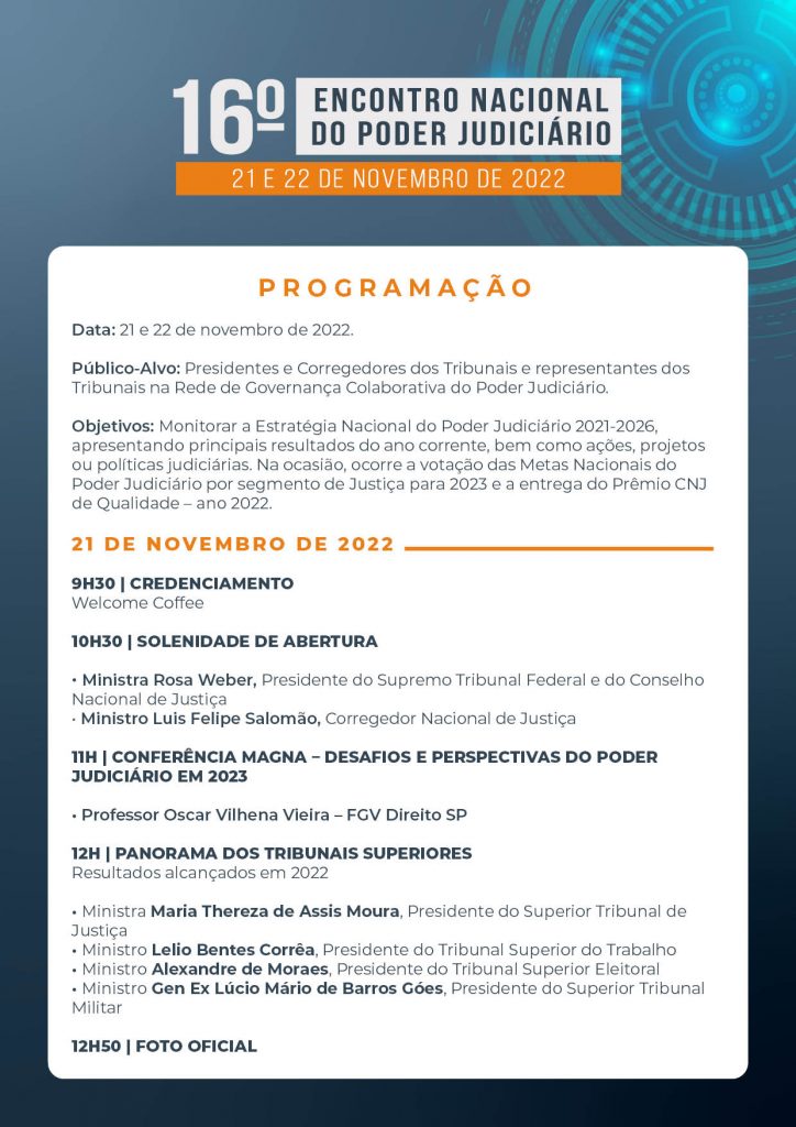 programação do 16º encontro nacional do poder judiciário em formato jpeg