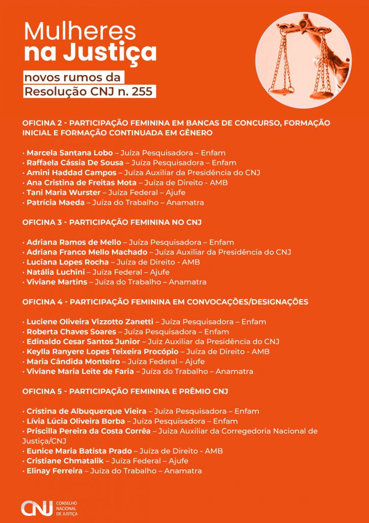 programação do evento, Mulheres na Justiça: Novos Rumos da Resolução CNJ n. 255 em formato jpeg