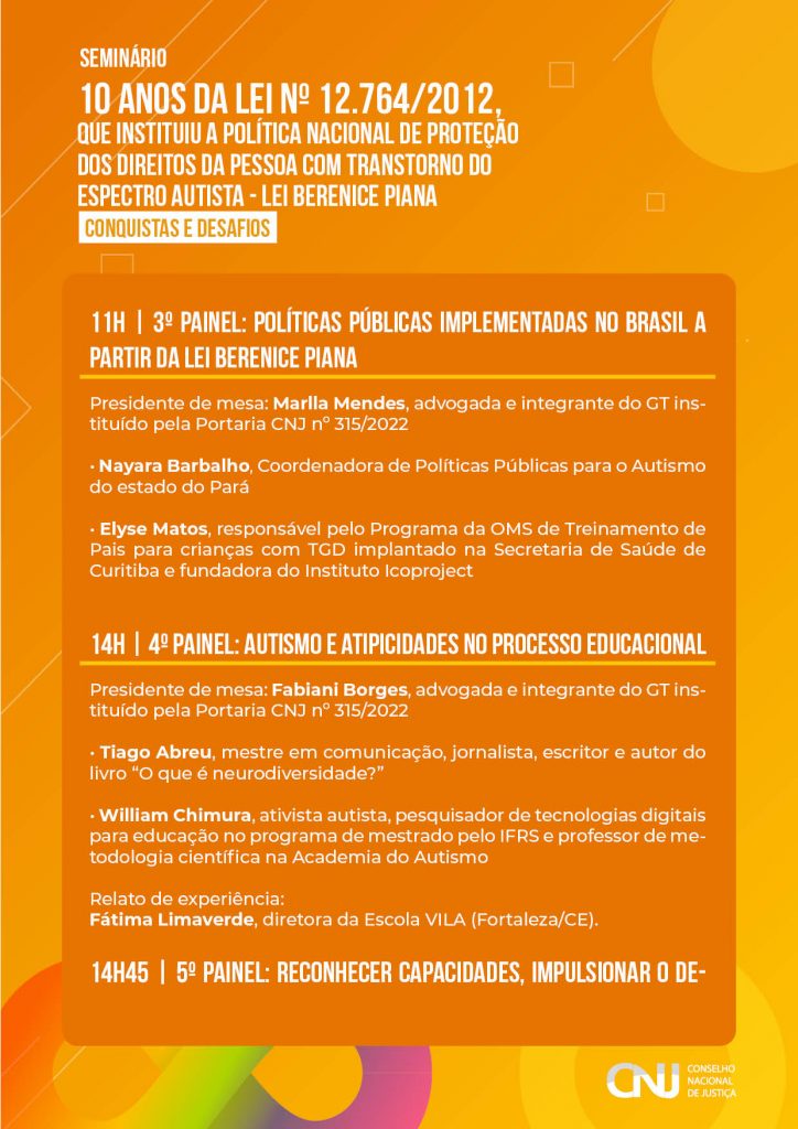 programação do Seminário 10 anos da Lei nº 12.764/2012 (Lei Berenice Piana) – conquistas e desafios em formato jpeg