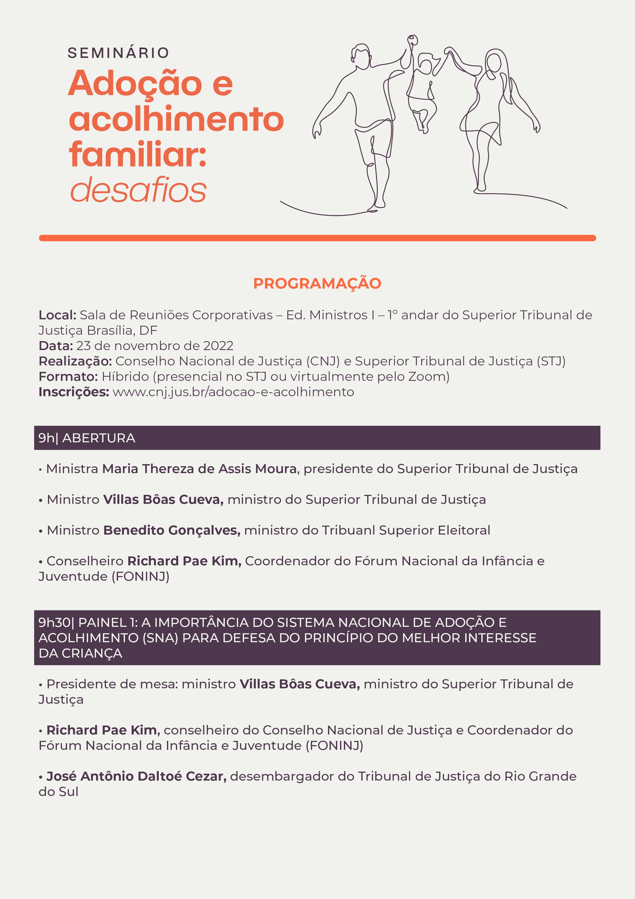 programação do Seminário Adoção e Acolhimento Familiar: Desafios em formato jpeg