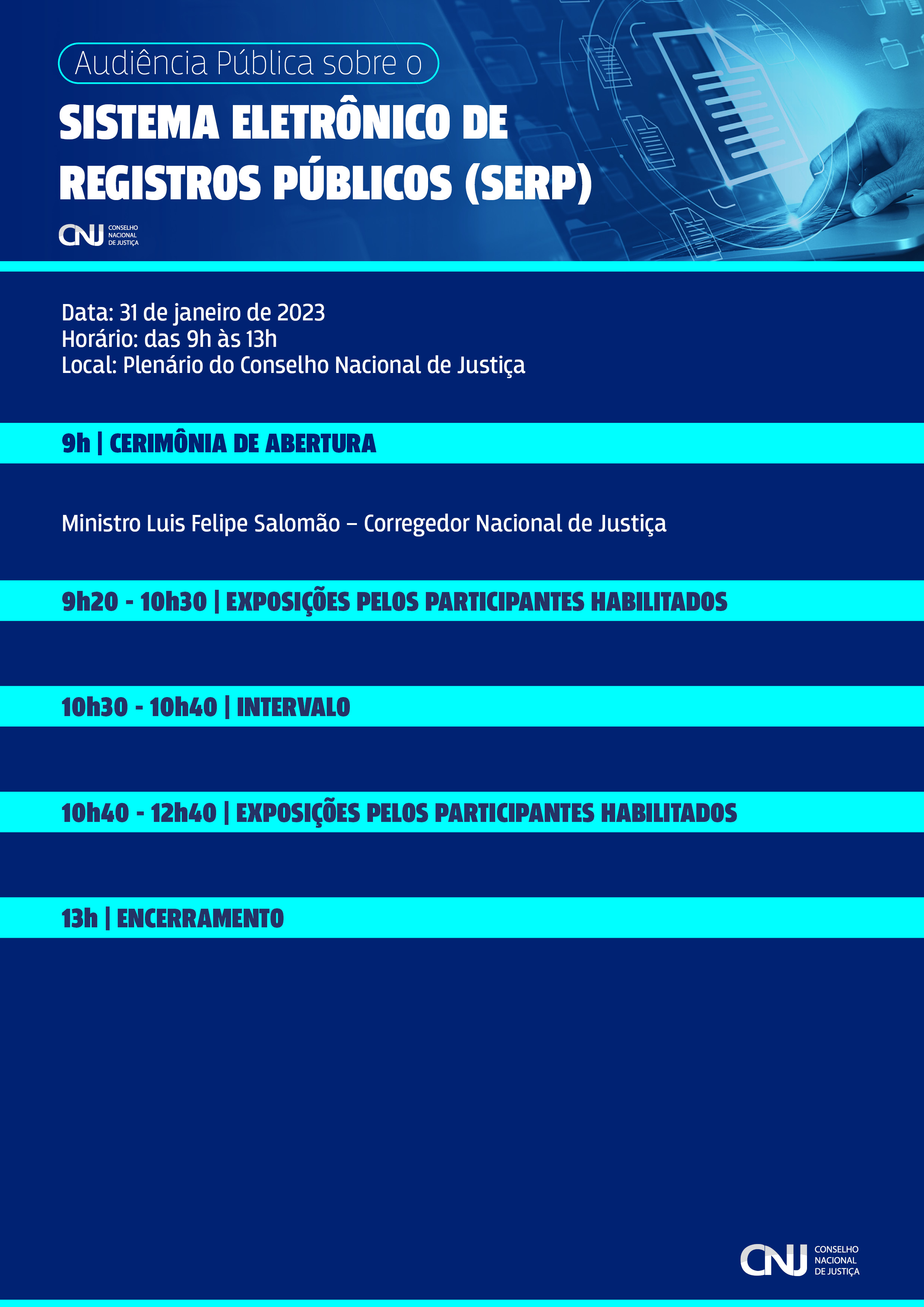 programação da Audiência Pública sobre o Sistema Eletrônico de Registros Públicos (SERP) em formato jpeg