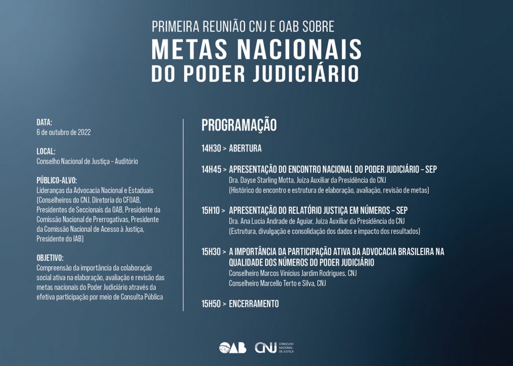 programação da Primeira Reunião CNJ e OAB sobre Metas Nacionais do Poder Judiciário em formato jpeg