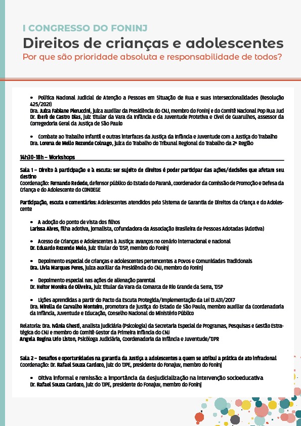 programação do evento: I Congresso do Fórum Nacional da Infância e Juventude do Conselho Nacional de Justiça (Foninj) em formato jpeg