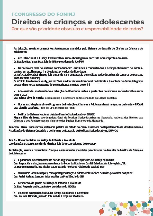 programação do evento: I Congresso do Fórum Nacional da Infância e Juventude do Conselho Nacional de Justiça (Foninj) em formato jpeg