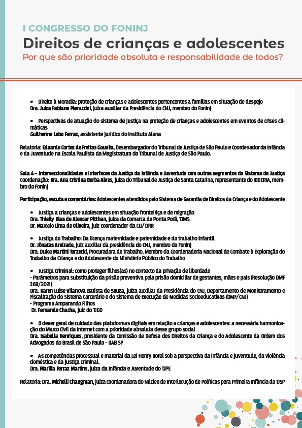 programação do evento: I Congresso do Fórum Nacional da Infância e Juventude do Conselho Nacional de Justiça (Foninj) em formato jpeg