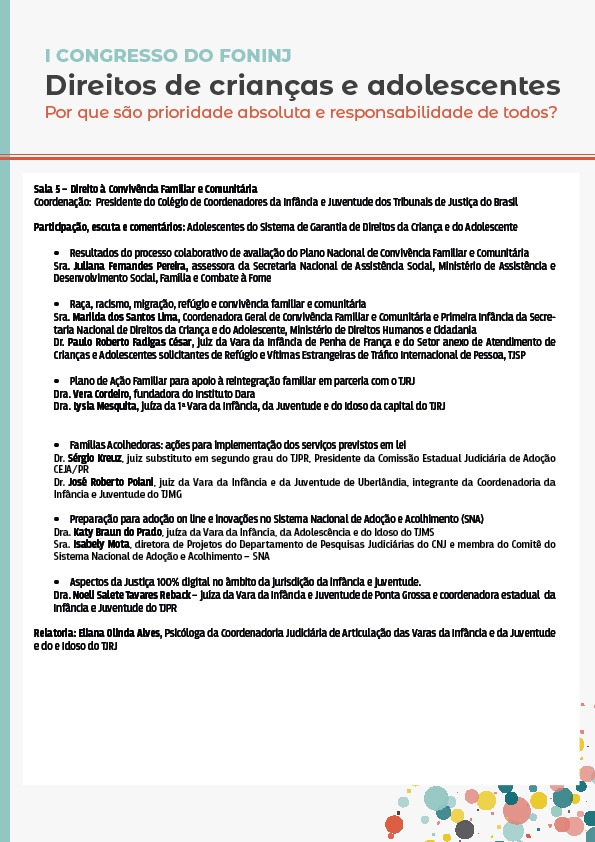 programação do evento: I Congresso do Fórum Nacional da Infância e Juventude do Conselho Nacional de Justiça (Foninj) em formato jpeg