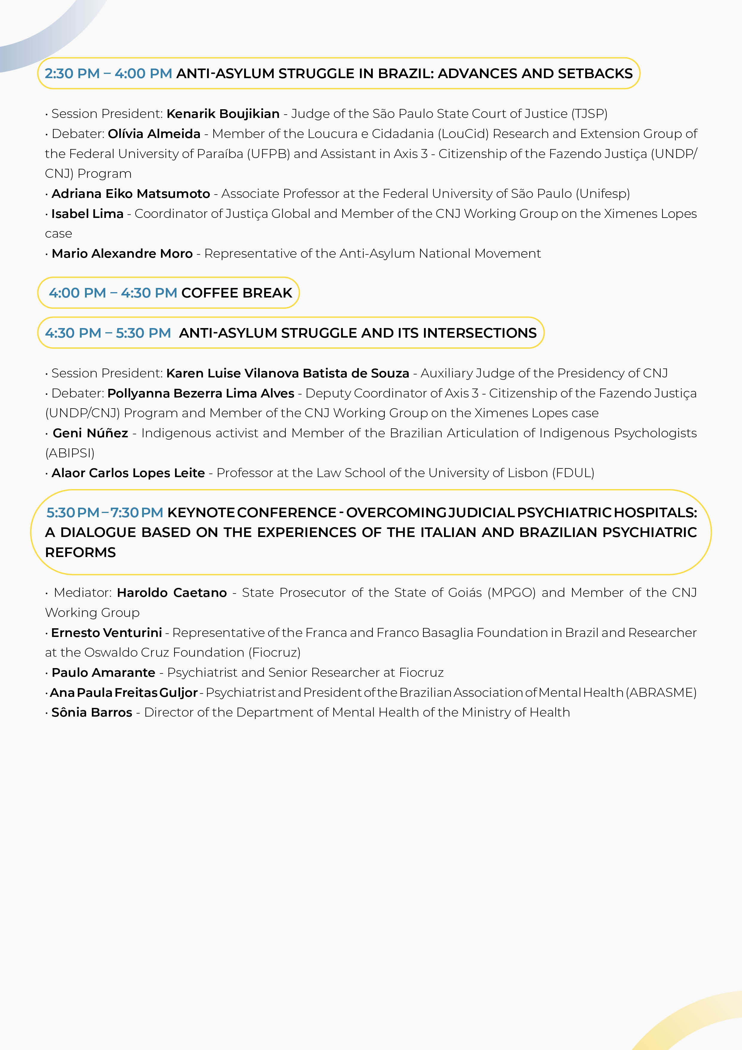 Programação do evento em inglês - formato jpg.
