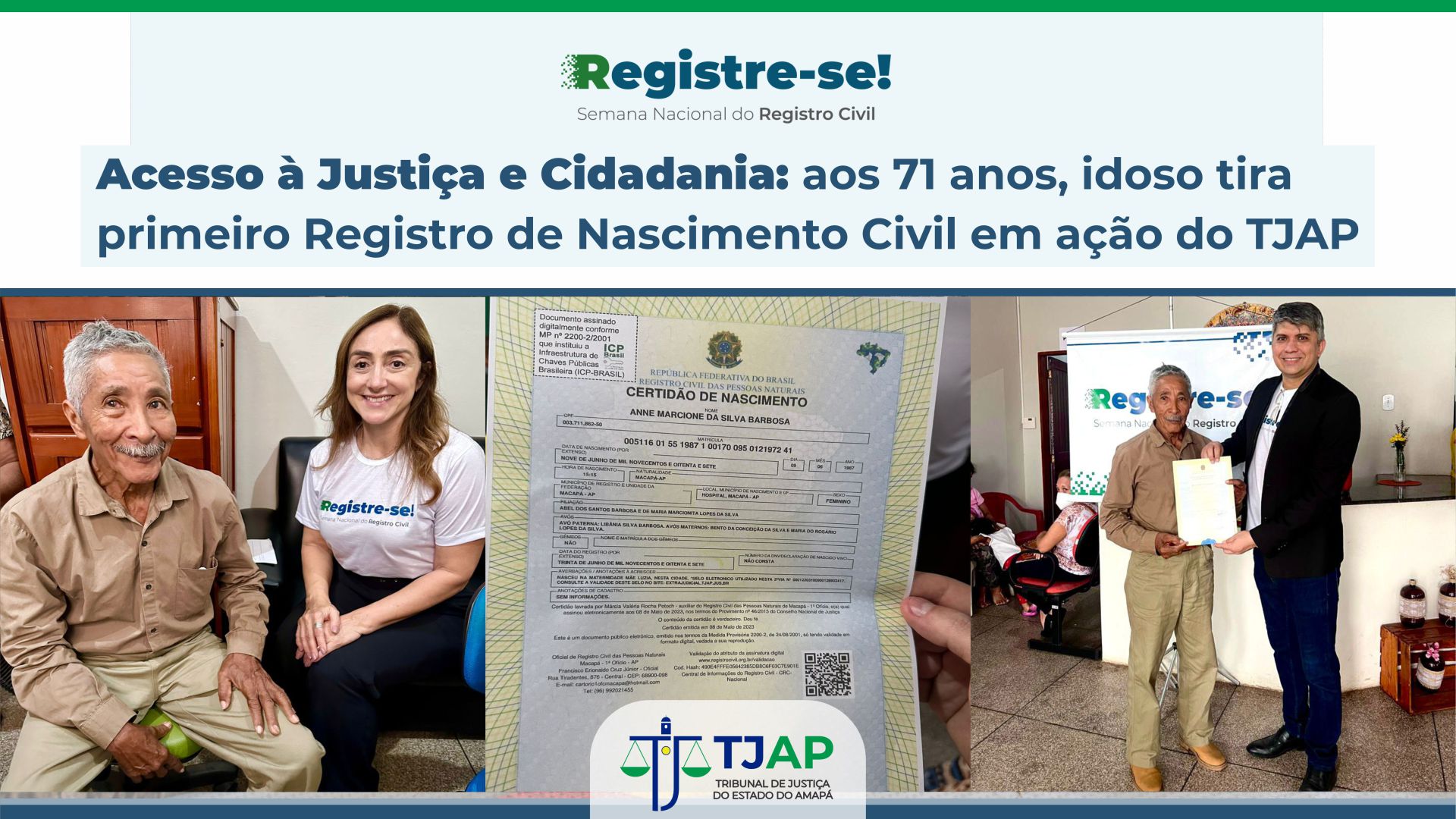 Você está visualizando atualmente Aos 71 anos, idoso tira primeira certidão de nascimento no Amapá
