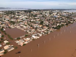 Fotografia aérea: Região de Eldorado do Sul - RS, casas submersas por enchente.