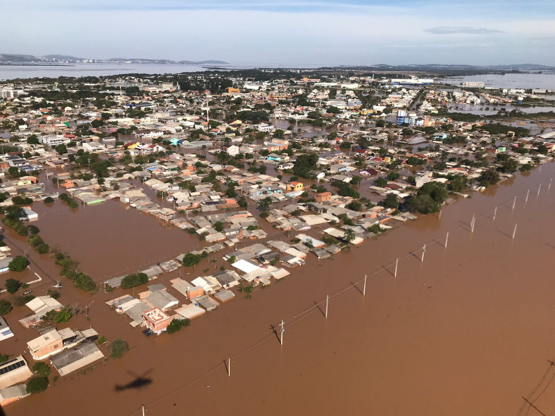 Fotografia aérea: Região de Eldorado do Sul - RS, casas submersas por enchente.