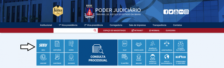 Pu00e1gina inicial do u00f3rgu00e3o ganhou botu00e3o de acesso a serviu00e7o do CNJ que monitora a execuu00e7u00e3o penal (Divulgau00e7u00e3o/TJBA)